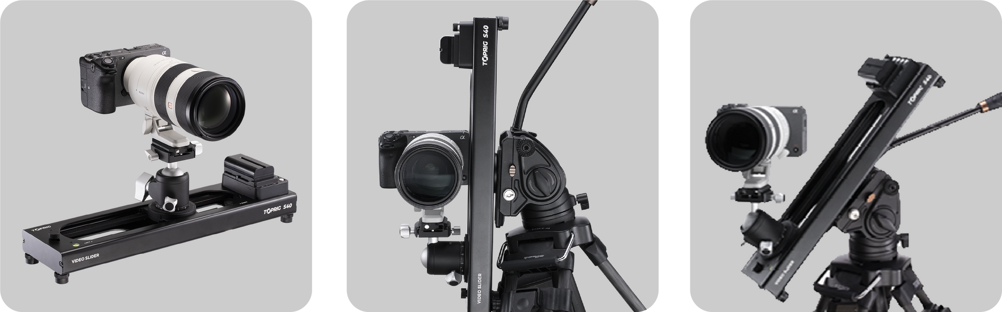 Accsoon TopRig S40 S60 multi angle camera slider with guide wheel tension system for stable cinematic motion control