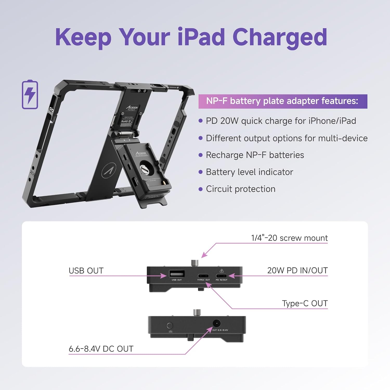Accsoon PowerCage Pro II iPad Pro 12.9 Cage, NP-F Mount, SeeMo