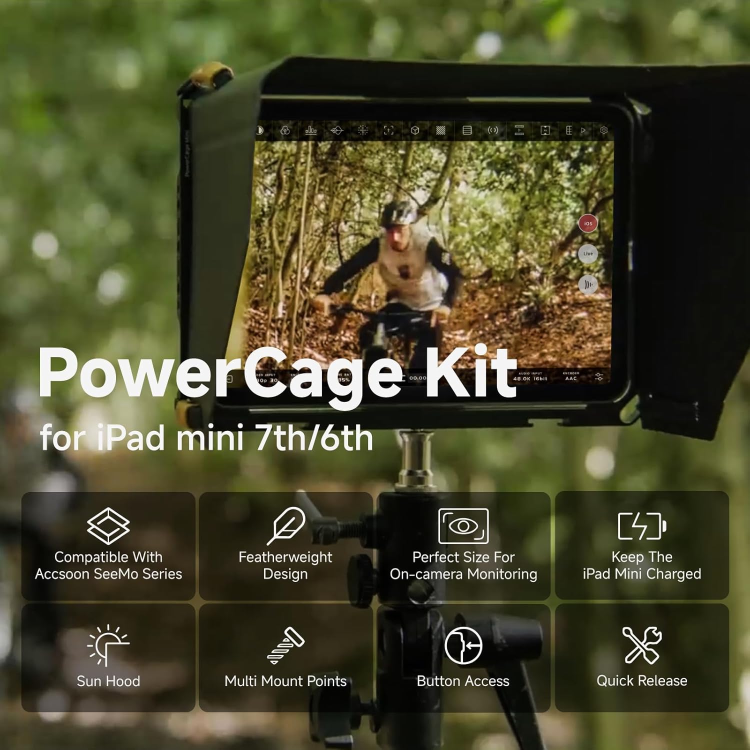 Accsoon PowerCage Mini iPad mini 6/7 Cage with Sunhood, NP-F Mount