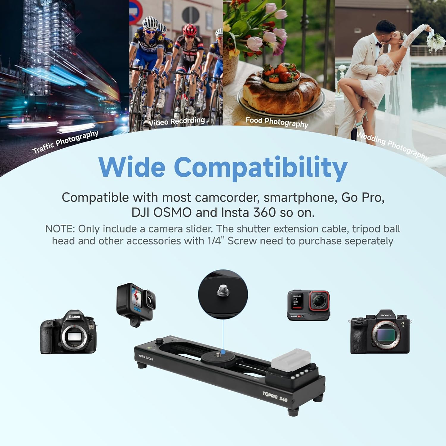 TOPRIG S40 / S60 Camera Slider, 120° Pan, 4kg Load, App Control
