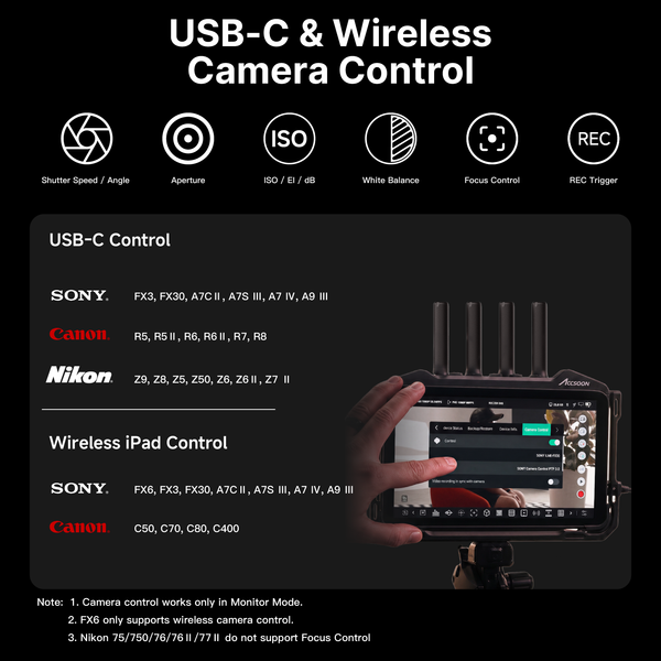 Accsoon CineView M7 Pro USB C camera control for Sony and Canon cameras