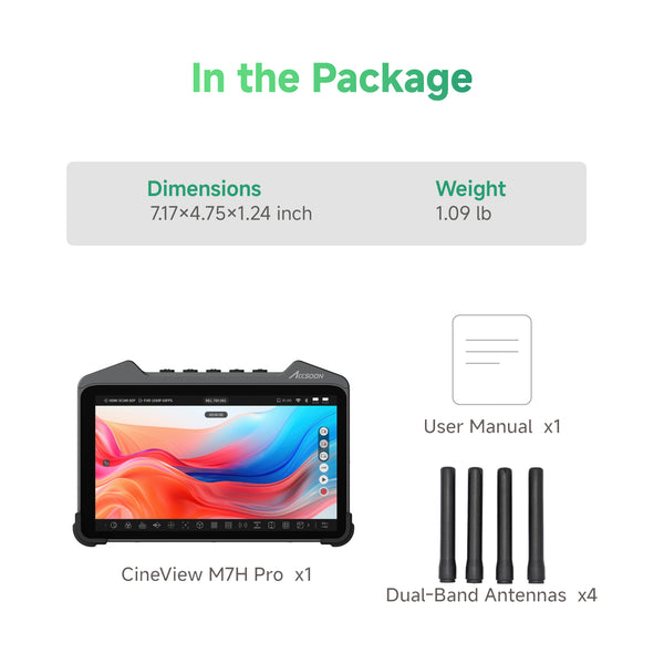 Accsoon CineView M7HPro in the package accessories list